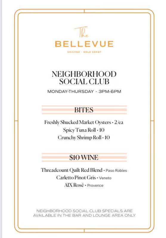 The Bellevue Neighborhood Social Club $10 Foot 🍸Drink 1/2