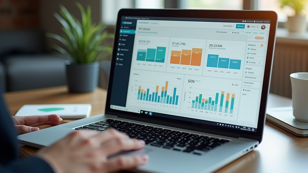 Eye-level view of a laptop screen showing PPC campaign dashboard