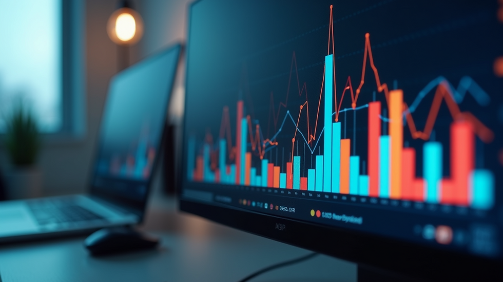 Close-up view of a computer screen displaying marketing analytics graphs
