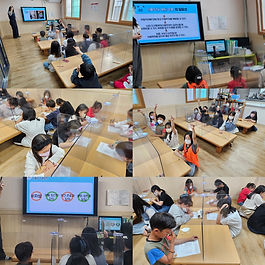 김해시아동보호전문기관과 함께 아동학대예방교육 및 아동권리교육을 진행하였습니다.
퀴즈와 선물을 통해 권리에 대해 재밌게 알아볼 수 있었는데요.
교육을 들은 후 아동학대 및 권리 관련 서약서도 작성할 수 있었습니다.