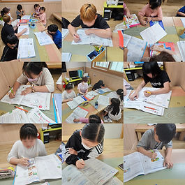 매주 화,목이면 진행되는 국어,수학 시간~ 매 단원마다 꼼꼼히 읽어보고 문제를 풀어보며 교과목 관련 새로운 지식들을 습득하는 해바라기 아이들입니다.