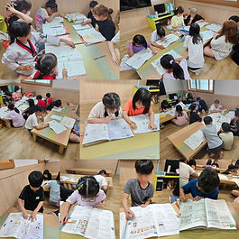 선생님이 오시자마자 책을 들고 자리에 앉는 예쁜 해바라기 아이들입니다. 방학이라 학습할 시간이 충분하여 학기중에 챙겨보지 못했던 단원들을 다시 꼼꼼하게 살펴보고 보충도 할 수 있었습니다.