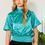 Thumbnail: Waist Smocked Solid Satin Blouse