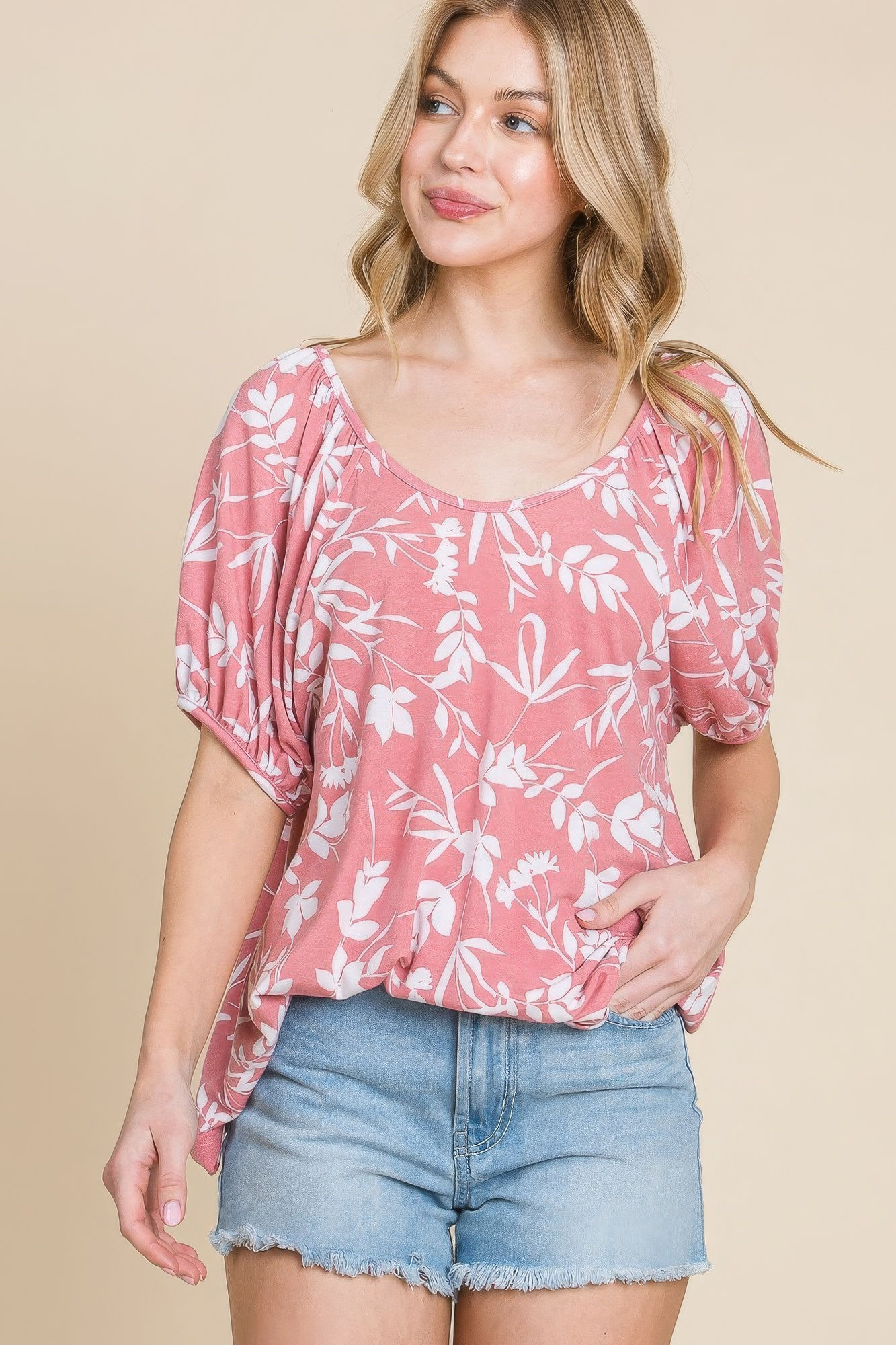 Floral T/r Span Babydoll Top       	