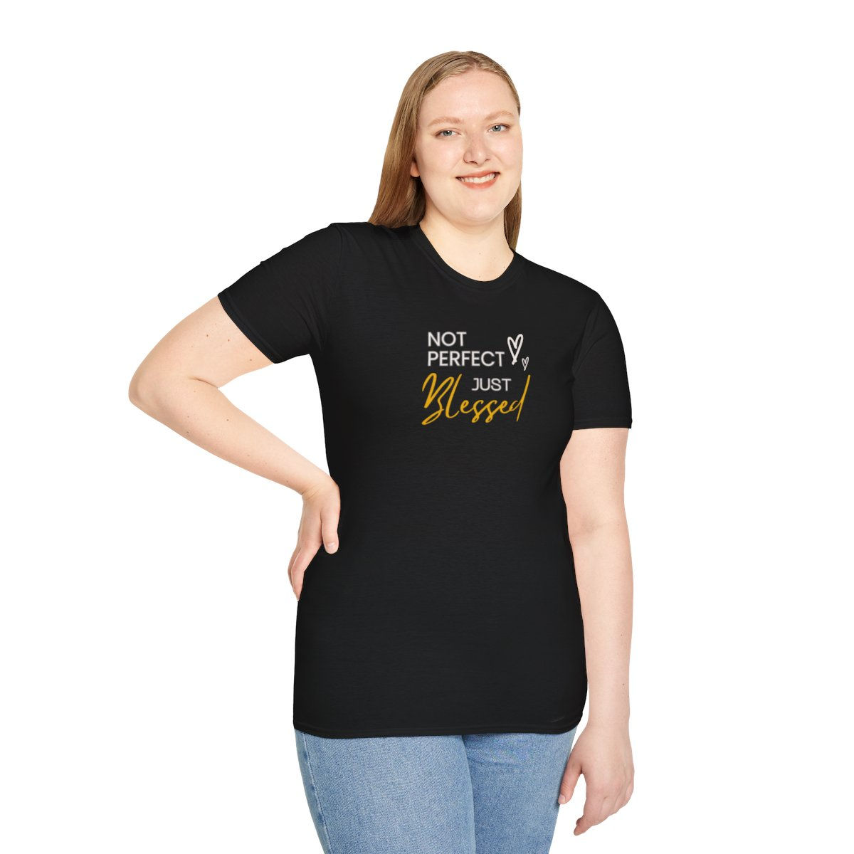 Not Perfect Just Blessed Softstyle T-Shirt- in Black