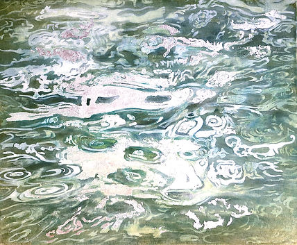 Flow I Pouwered and mineral pigments, on hanji paper, silver leaf – 46 × 38 cm – 2025