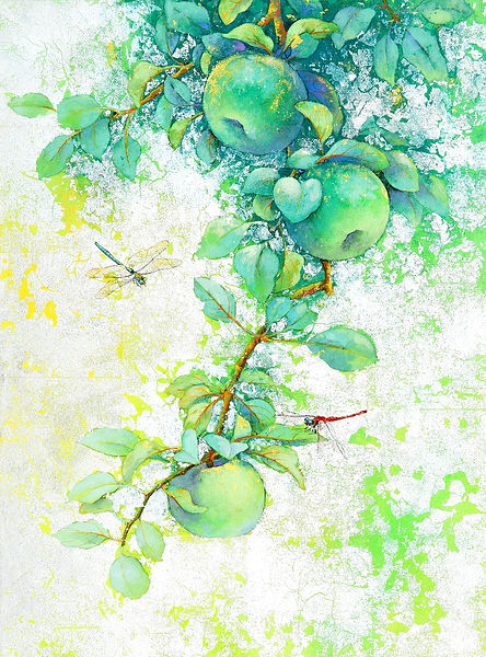 Moonlight Apple   Mineral pigments, stone pigments, silver leaf, on Hanji – 65× 53cm – 2018