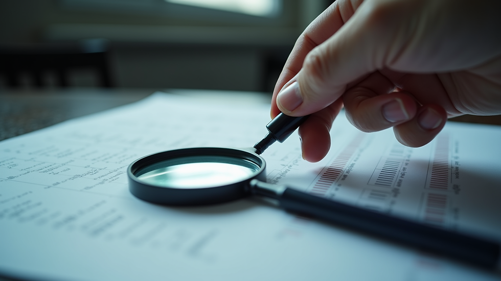 Close-up view of a detective’s hand holding a magnifying glass over a detailed case timeline