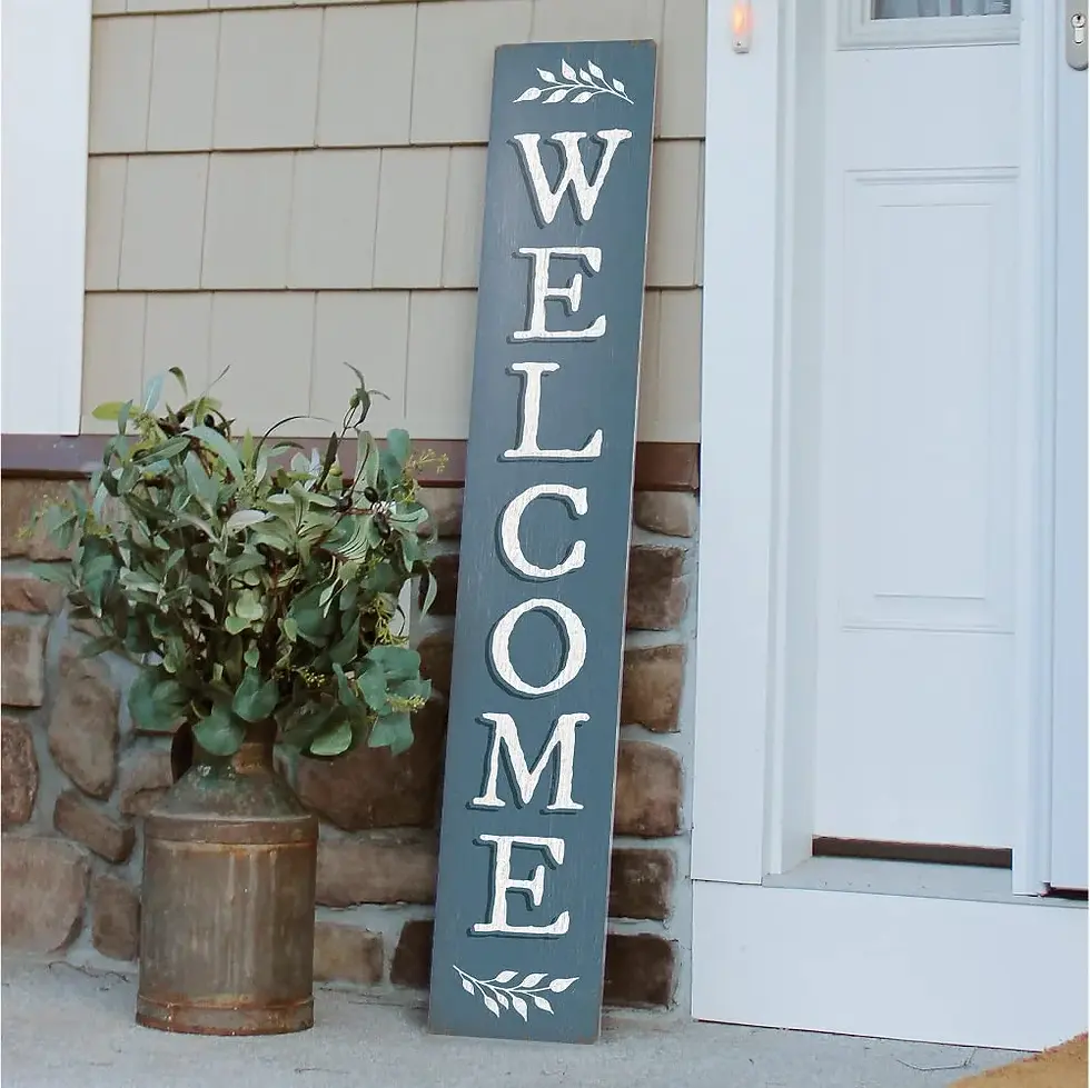 blue welcome porch sign