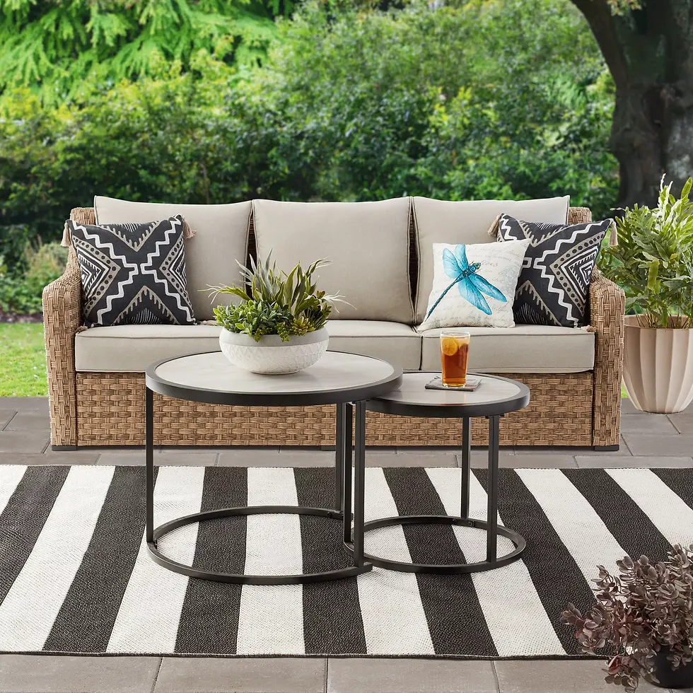 Outdoor sofa with nesting tables
