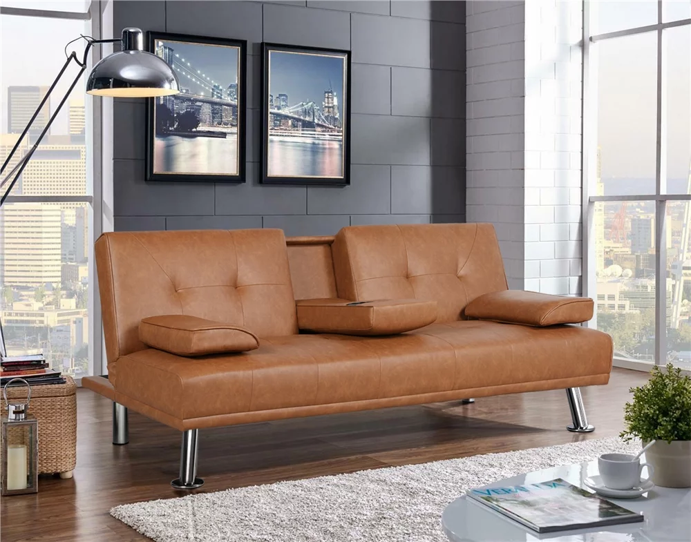 faux leather futon couch