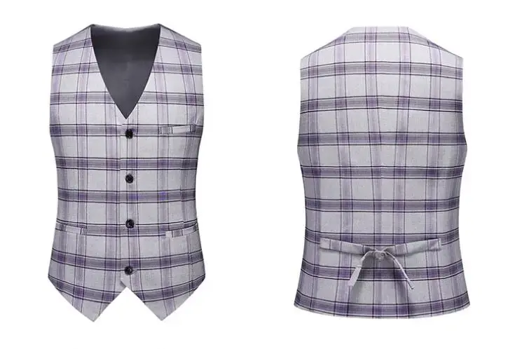 Thumbnail: 2026 Men's Gray-Purple Striped Plaid Suit Vest, Asian Sizes Red Slim Vests,