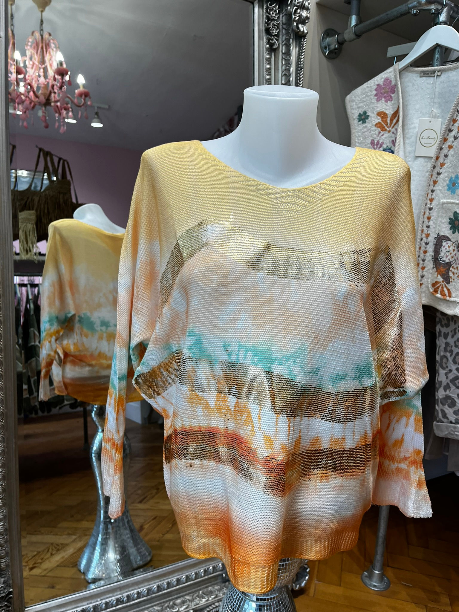 Yellow Patterned Mesh Top