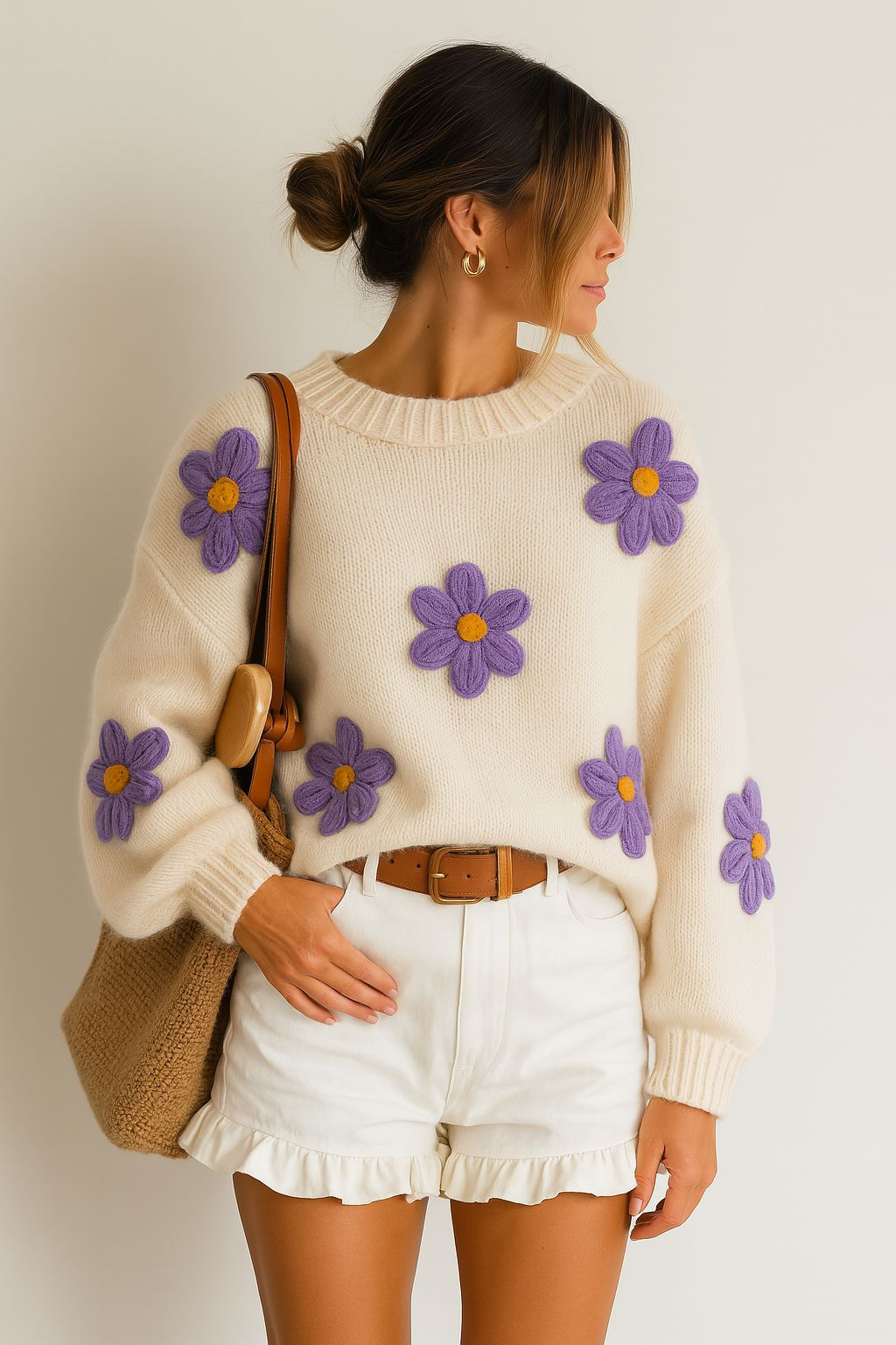 CREAM with LAVENDER DAISY JUMPER