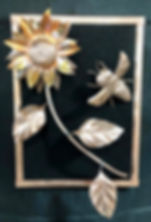 Honeybee and Sunflower Set On Felt Framed in Copper