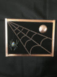 Copper Spider Web Set On Felt Framed In Copper