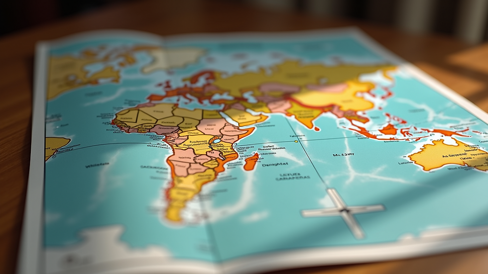 High angle view of a AAA travel brochure and map on a table