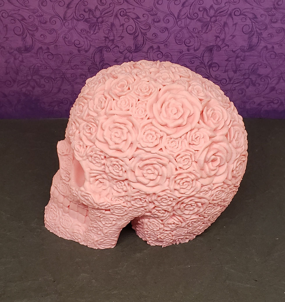 Thumbnail: 3D printed skull completely covered in blooming roses