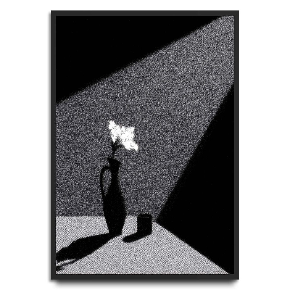 Black and white plant under dramatic spotlight, minimalist art print