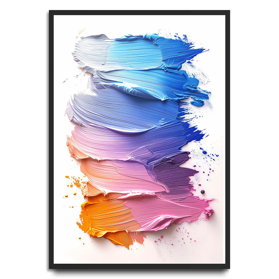 Thick textured paint strokes in shades of blue, lilac, peach, and pink layered vertically – vibrant and expressive abstract a