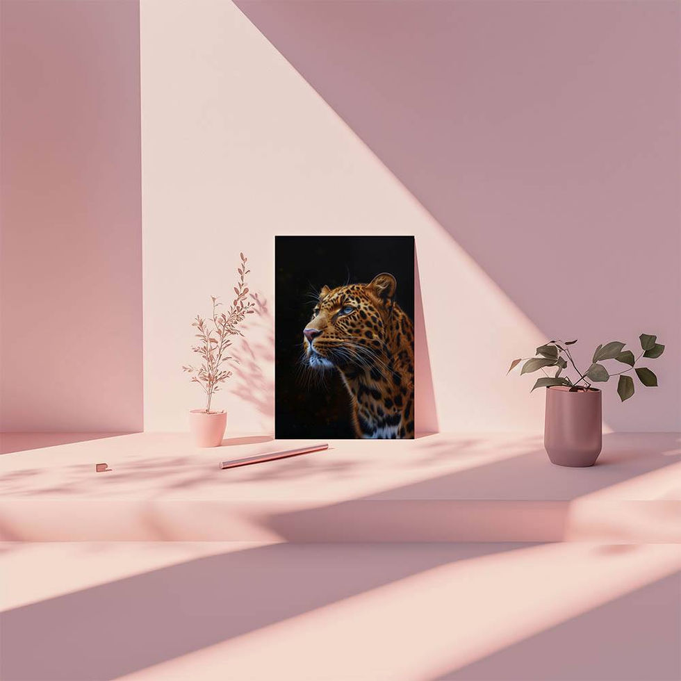 Close-up portrait of a leopard with dark background and dramatic lighting.