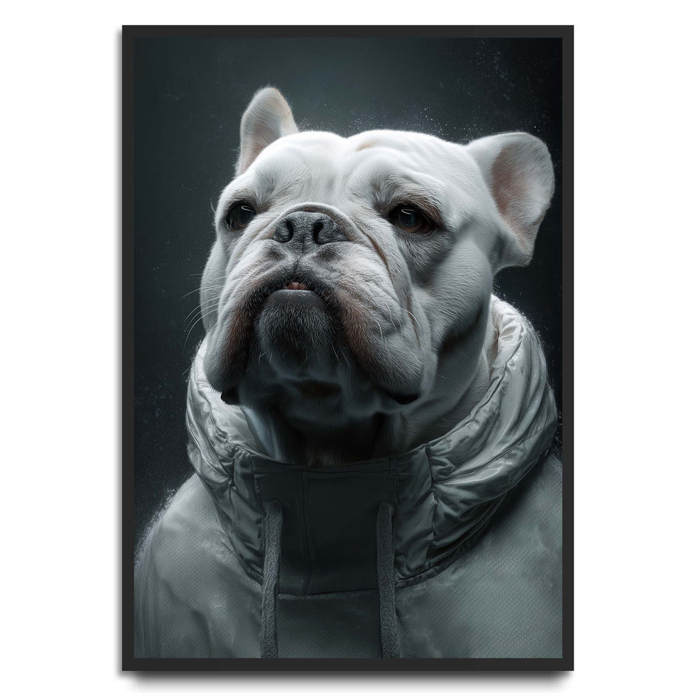 French Bulldog portrait in cool icy blue tones, modern dog art print