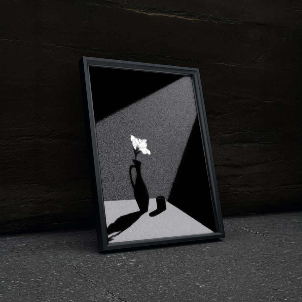 Black and white plant under dramatic spotlight, minimalist art print