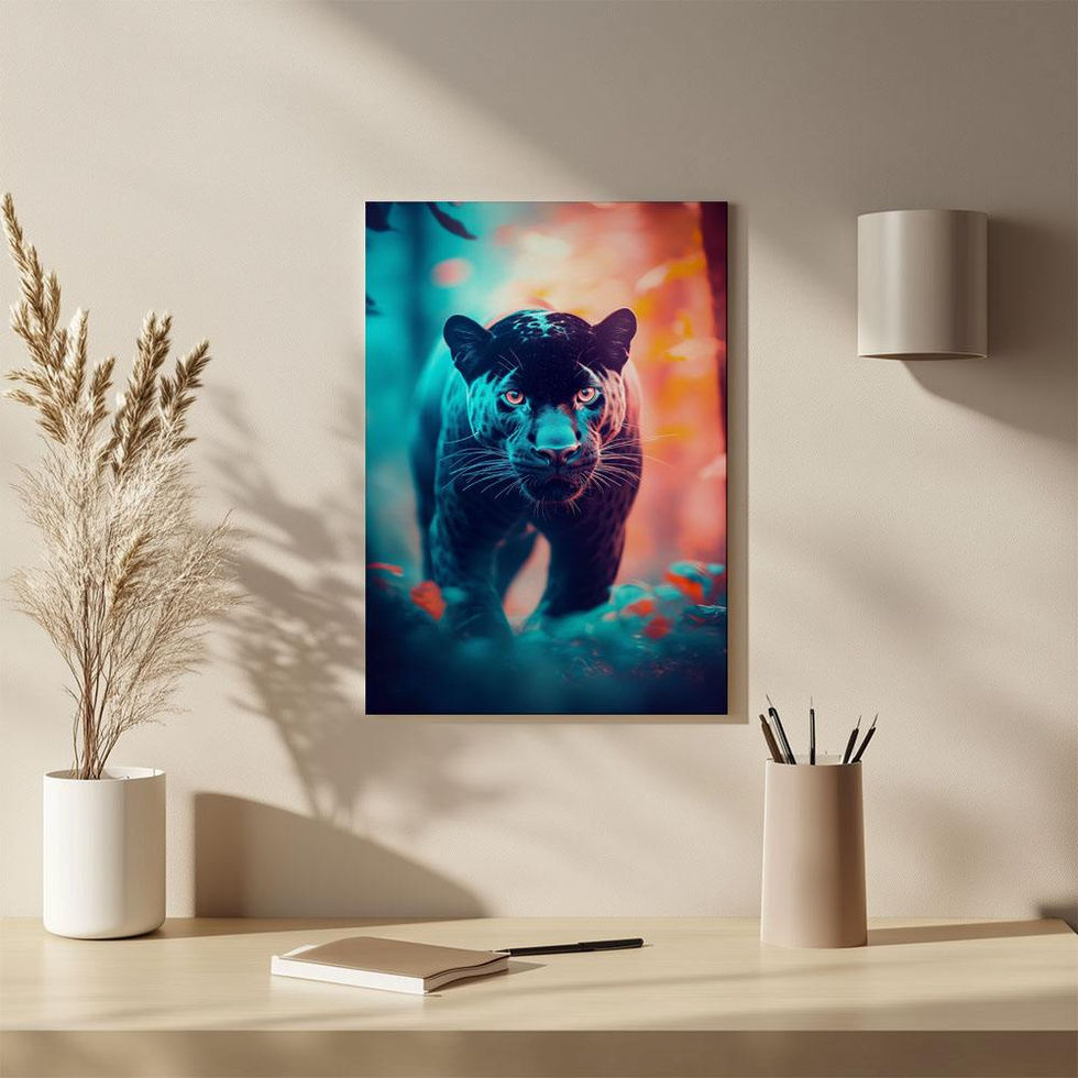 Glowing bear cub in a vibrant, neon-lit fantasy forest.