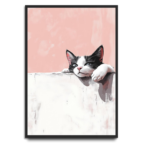 Playful Black & White Cat | The Cat Corner Art Print | Oskie Prints