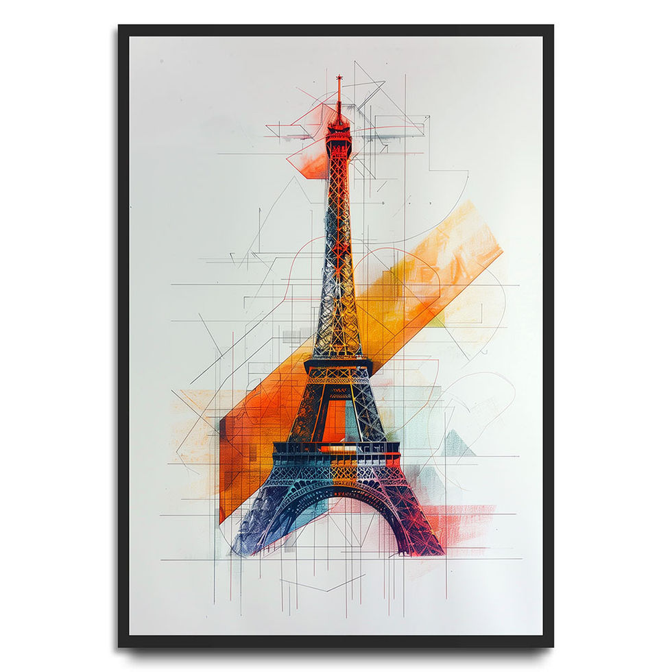 Colourful geometric Eiffel Tower print with abstract shapes