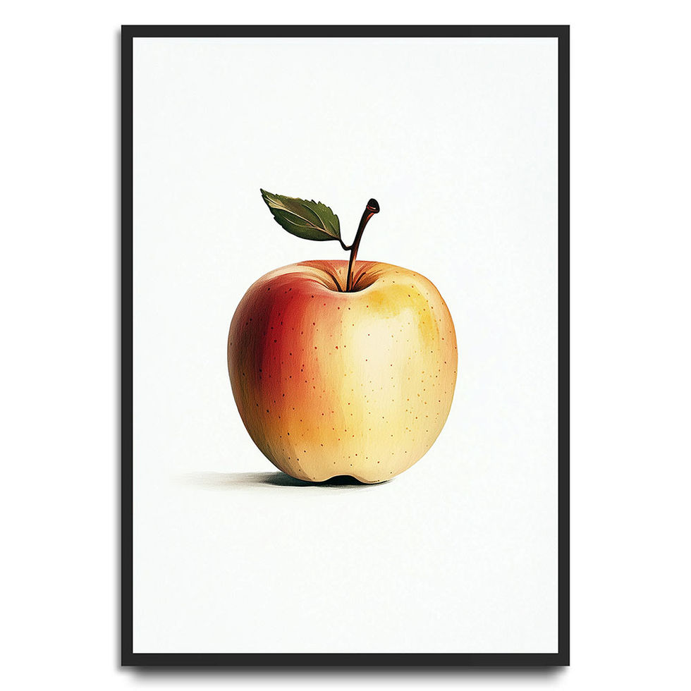 Realistic illustration of a red and yellow apple with a green leaf on a white background