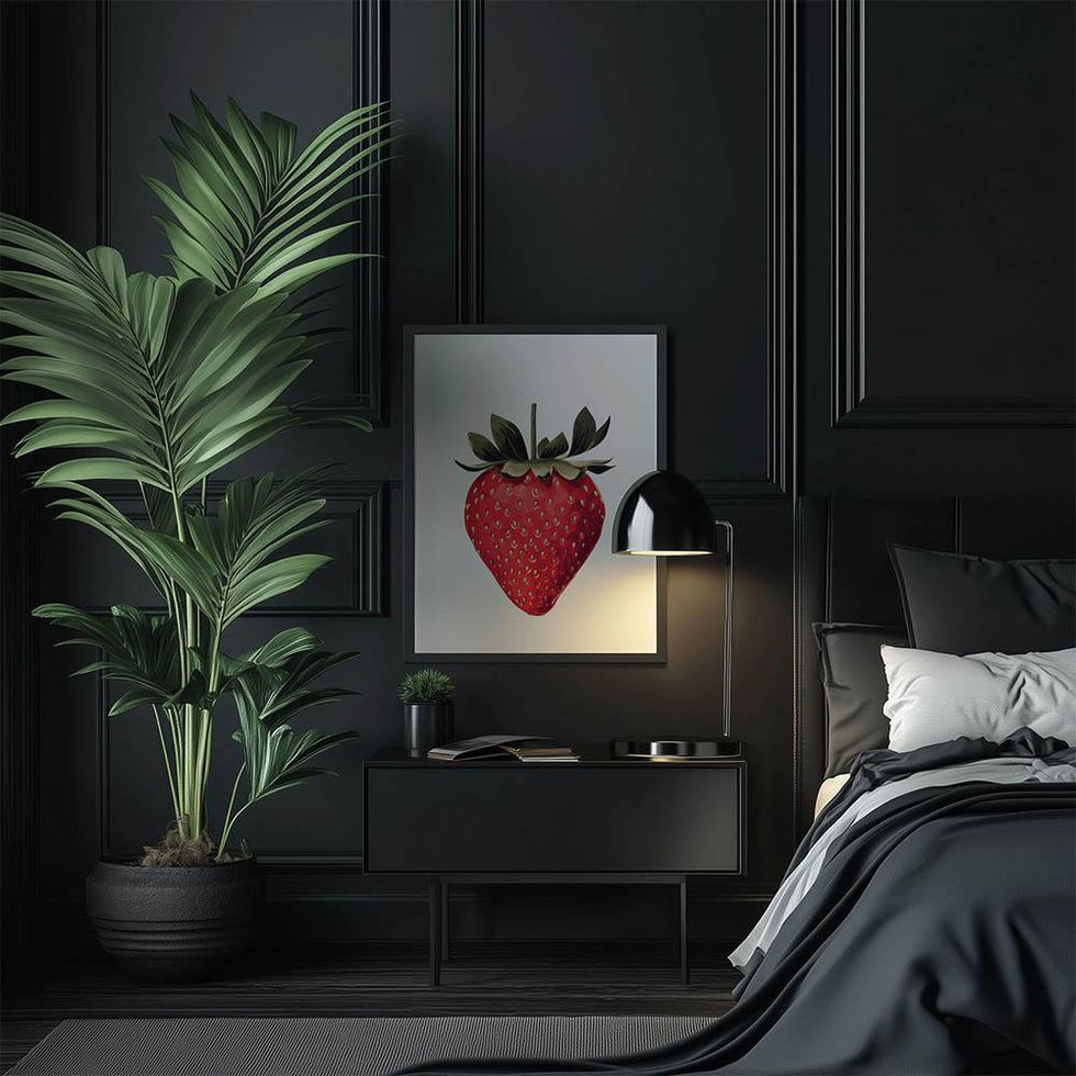 Realistic illustration of a single red strawberry with green leaves on a white background.