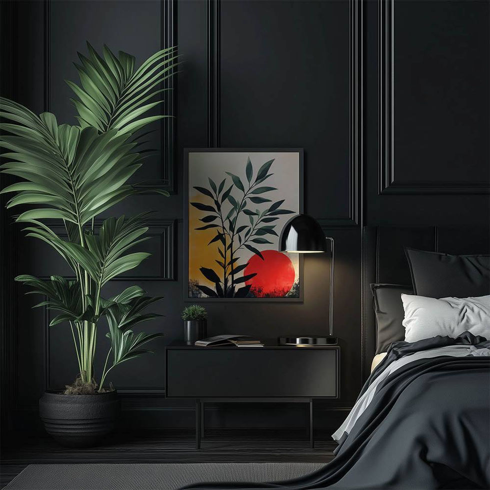 Japanese minimalist botanical artwork with sun shapes and leaves