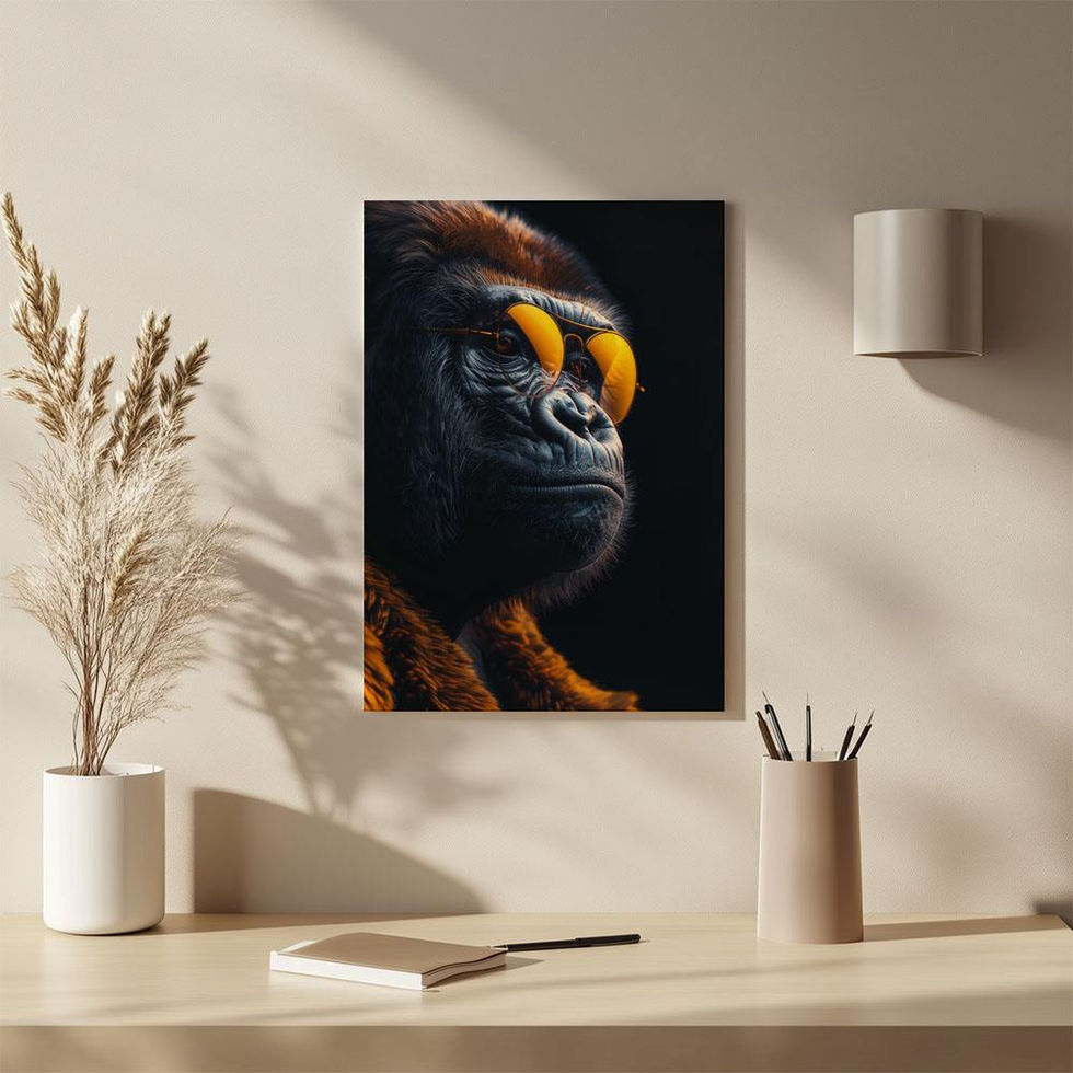 Humorous and stylish gorilla artwork featuring quirky banana shades — bold and unique animal print.