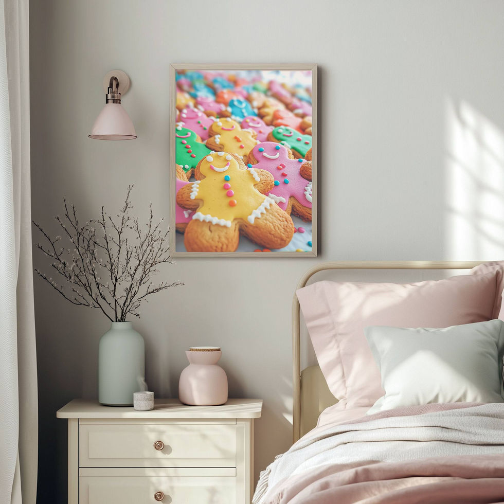 Decorated gingerbread cookies in colourful icing