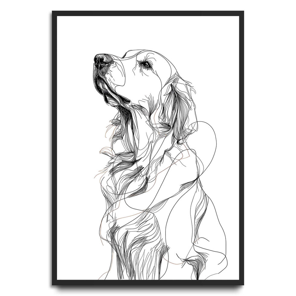Minimalist line drawing of a Labrador in black and white, modern dog art print