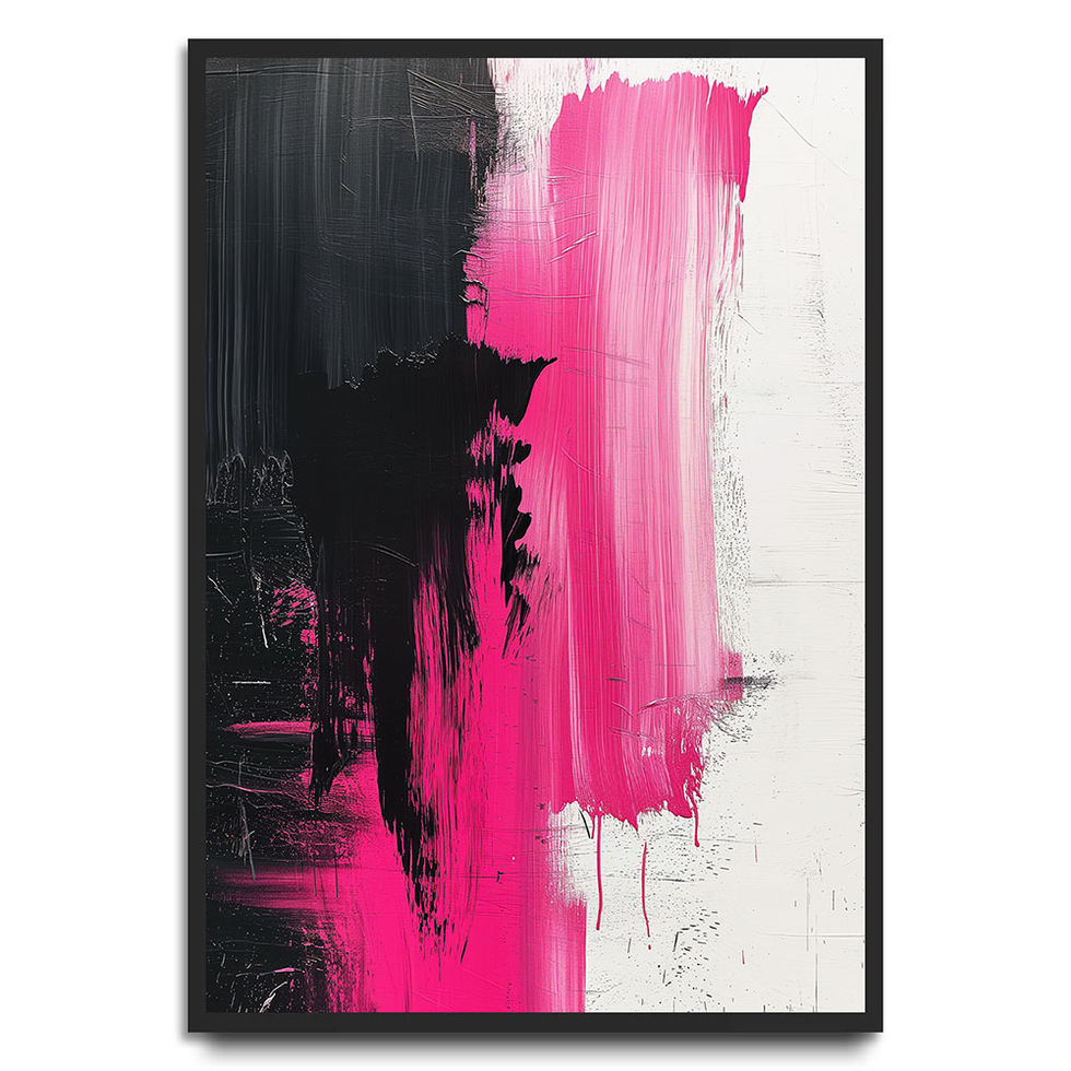 Striking modern abstract art with bold pink and black brush strokes — ideal for statement walls.
