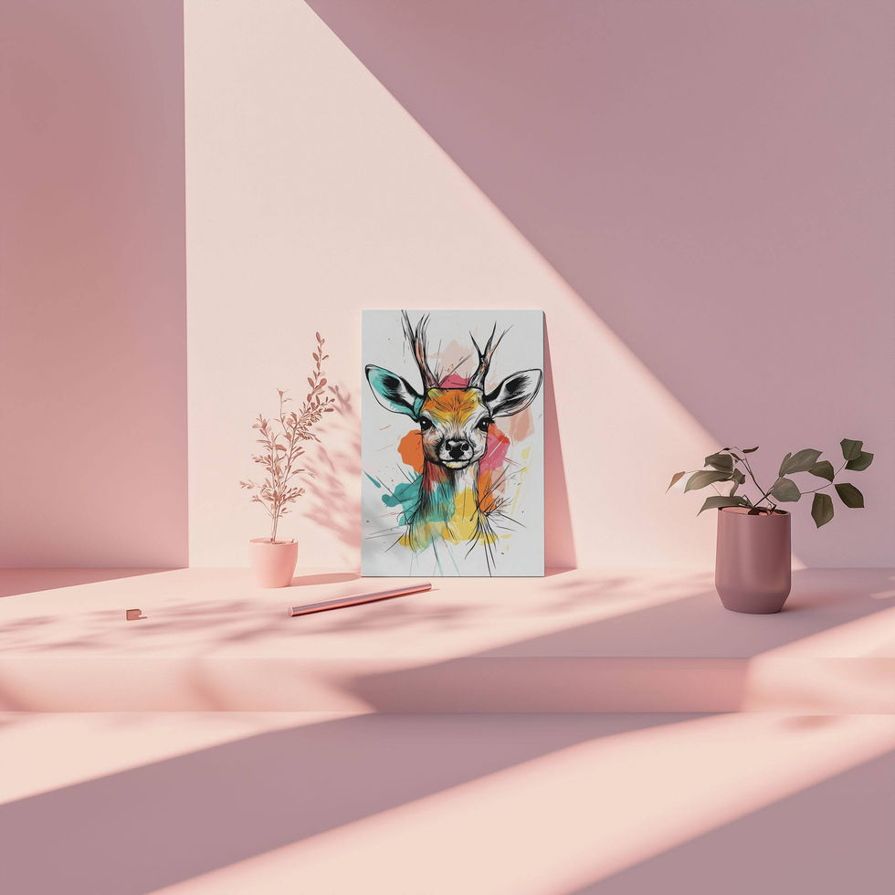 Colourful watercolour deer with artistic paint splashes