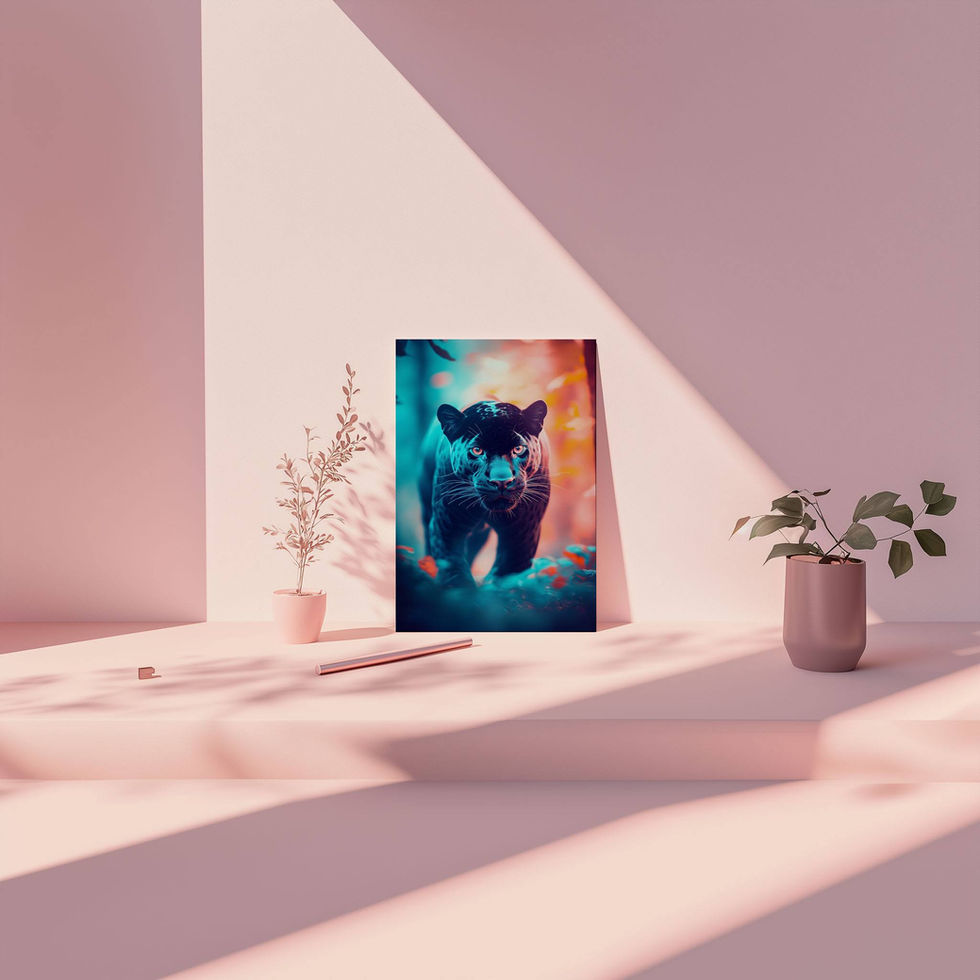 Glowing bear cub in a vibrant, neon-lit fantasy forest.