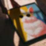 Colourful art print of a bunny wearing sunglasses against a yellow and blue background in a bold brushstroke style.