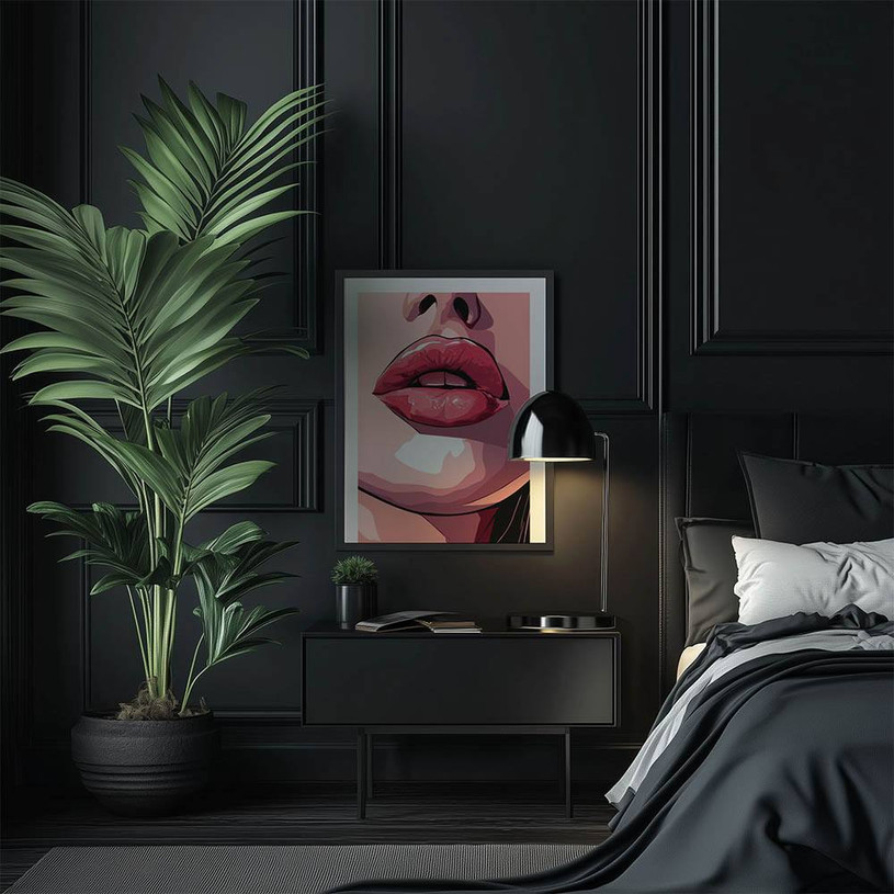 Close-up pop art illustration of glossy pink lips on a pale face.