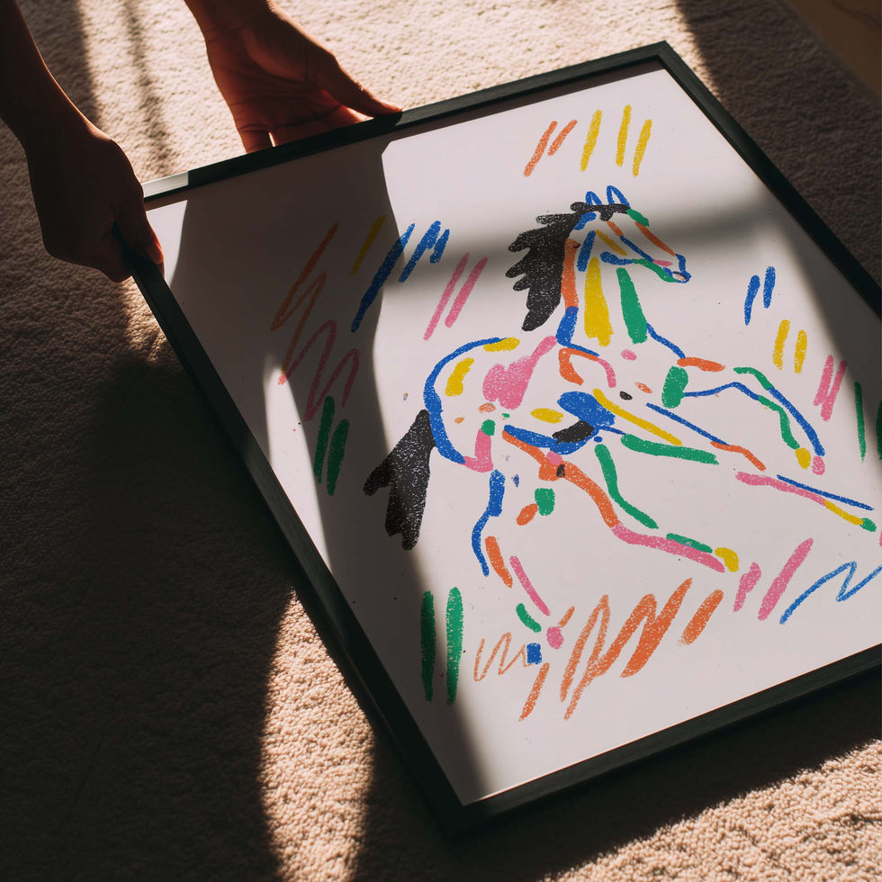 Abstract scribble horse with colourful lines, modern expressive art print