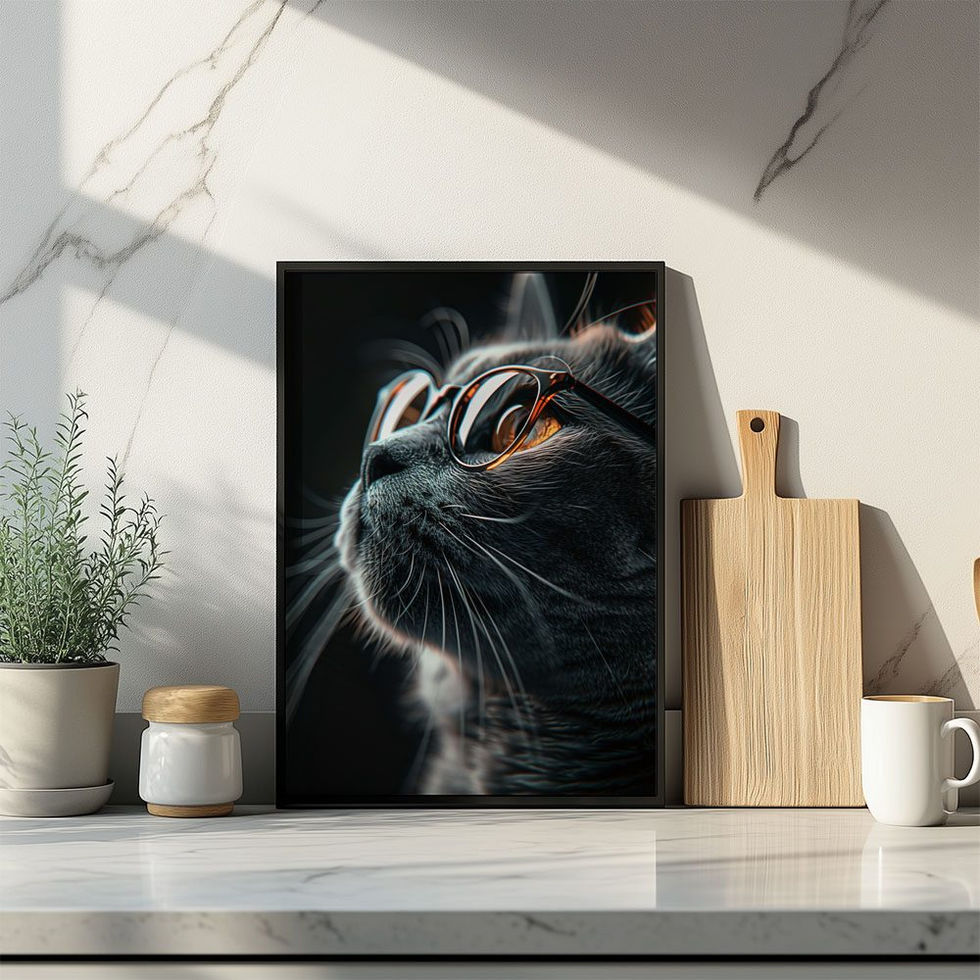 Striking cat portrait with vivid contrast and fiery detail — ideal for animal lovers and bold interiors.