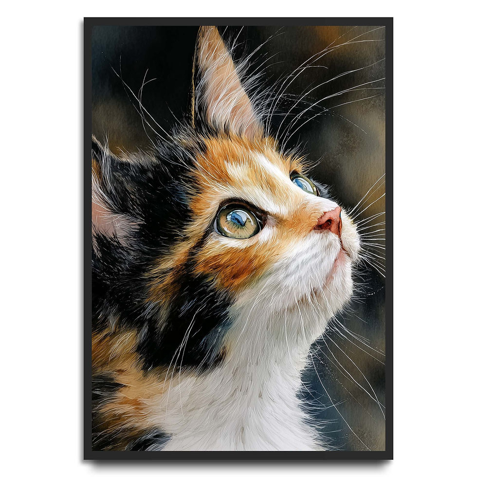 Close-up painterly cat portrait with warm tones and detailed fur