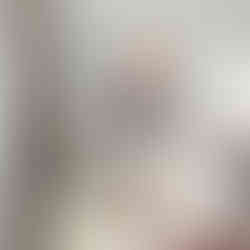 Abstract painting with wavy bands of blue, orange, pink, and white