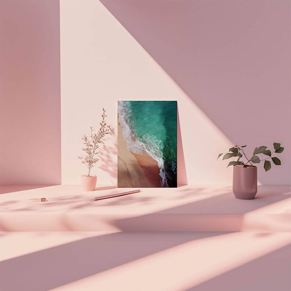 Stunning aerial beach print with turquoise sea and soft sand — calming and natural coastal decor.