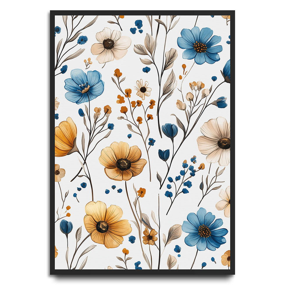 Vintage-style floral wall art with cheerful wildflowers — botanical charm with a fresh palette.