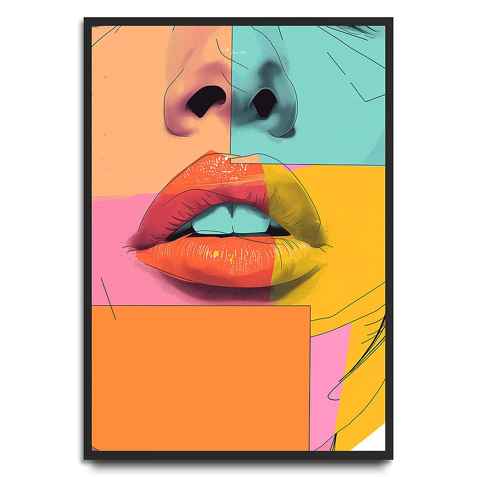 Colour block close-up of woman’s lips and nose in pop-art style.