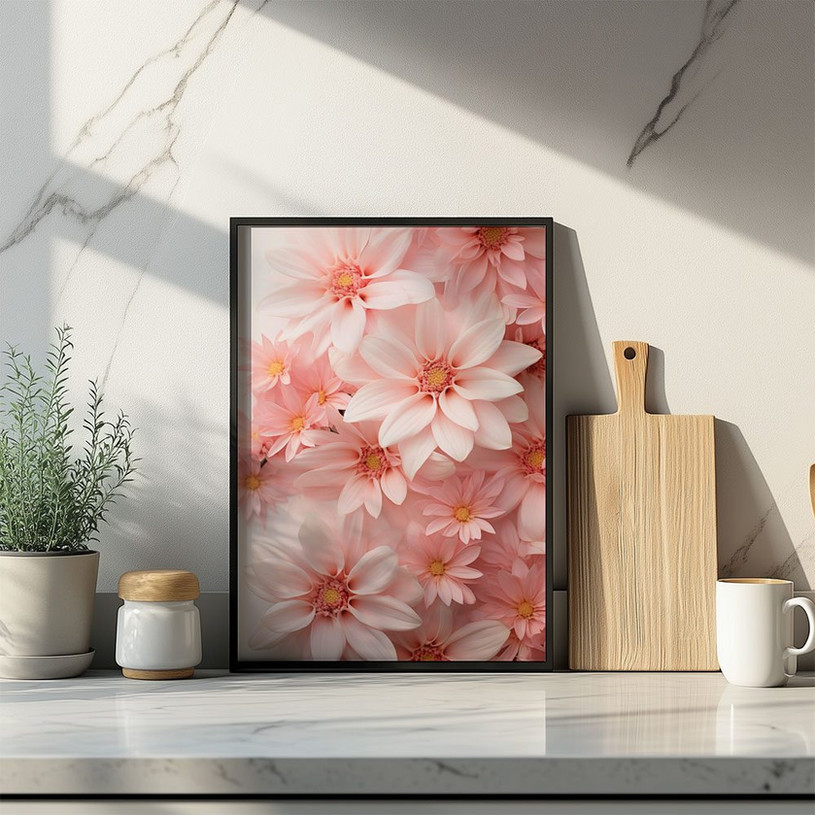 Cluster of soft pink daisy flowers in a delicate and dreamy composition.