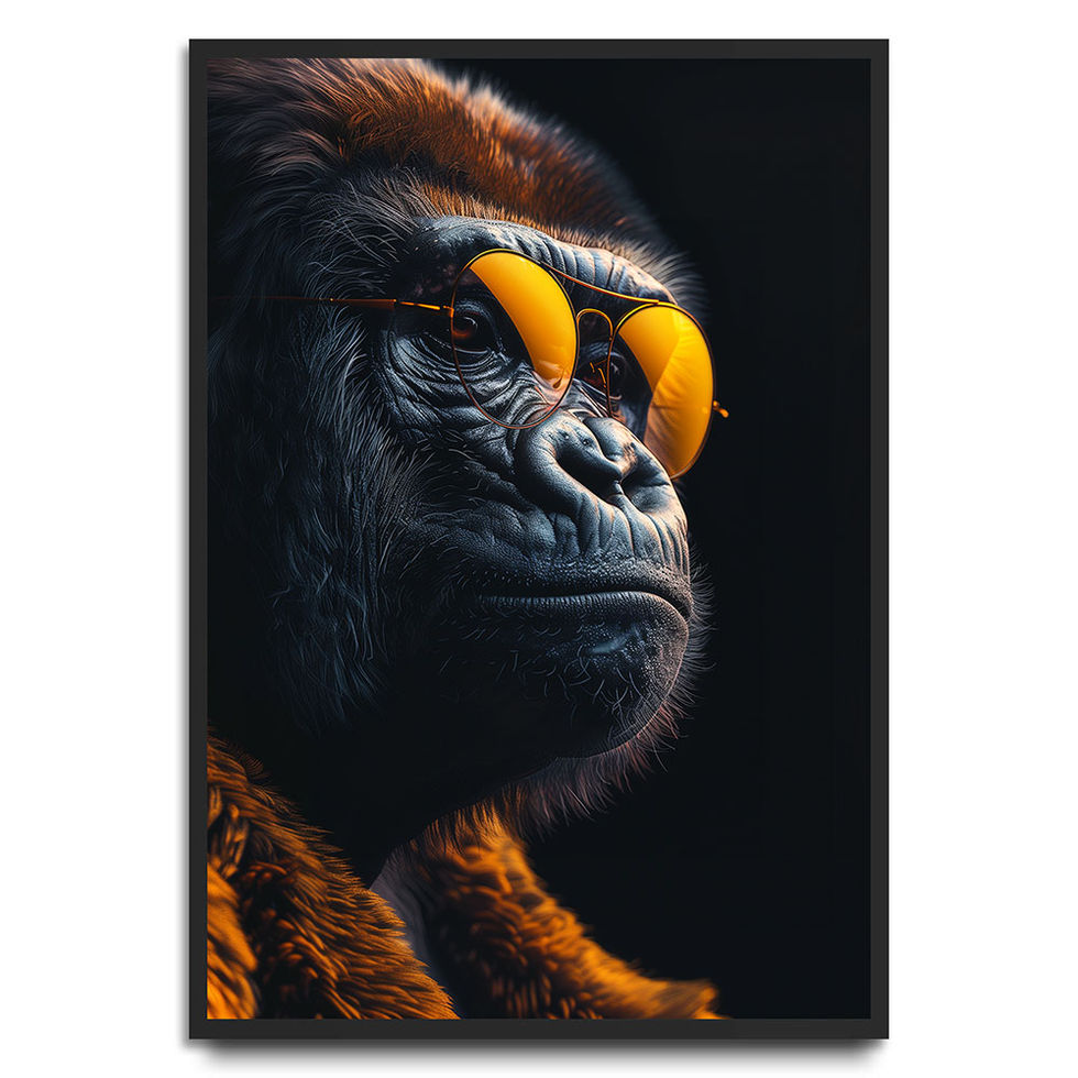 Humorous and stylish gorilla artwork featuring quirky banana shades — bold and unique animal print.